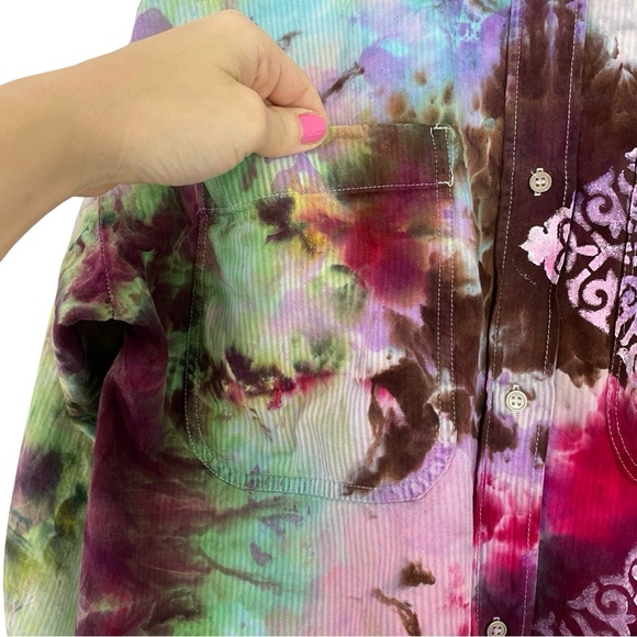 Handmade Tie Dye Button Down Shirt Top Womens Size Small Colorful Painted Crop - Picture 4 of 11